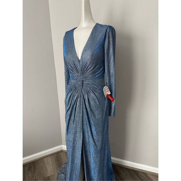 NWT IEENA FOR MAC DUGGAL Front Twist V Neck Long Sleeve Gown Size 4 $298 - Picture 10 of 12